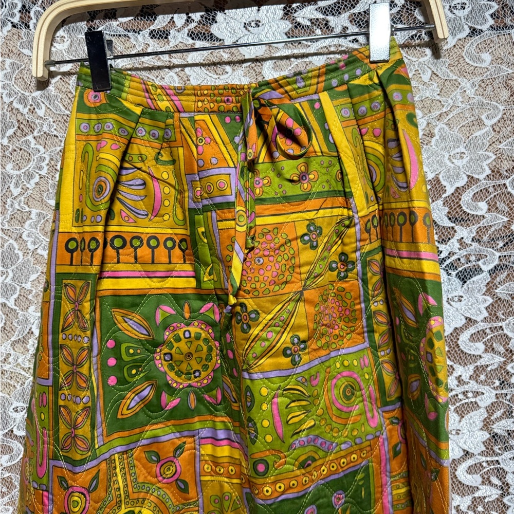 Vintage-Inspired Kids Skirt in Green & Yellow – Tie Waist
